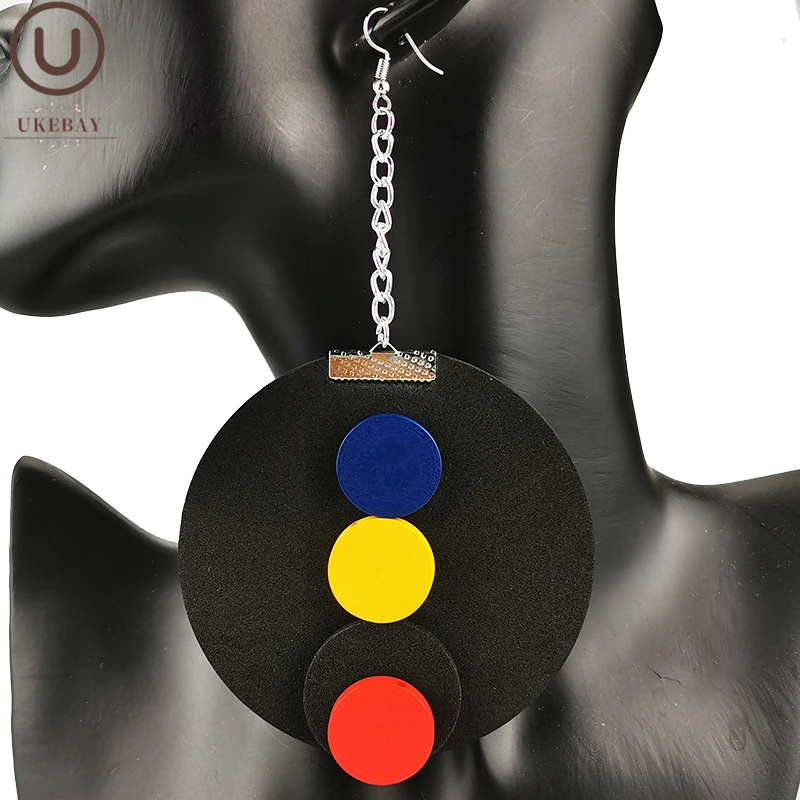 UKEBAY новые круглые серьги-капли для женщин деревянная серьга большие серьги три