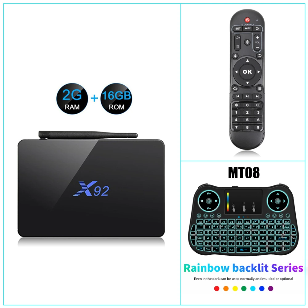 2G 16G MT08 Keyboard X92 2 ГБ/3 Гб 16 Гб/32 ГБ Смарт медиаплеер Android 7,1 tv Box Amlogic S912 Восьмиядерный KD16.1 двойной Wifi 4K телеприставка - Цвет: 2G 16G MT08 Keyboard