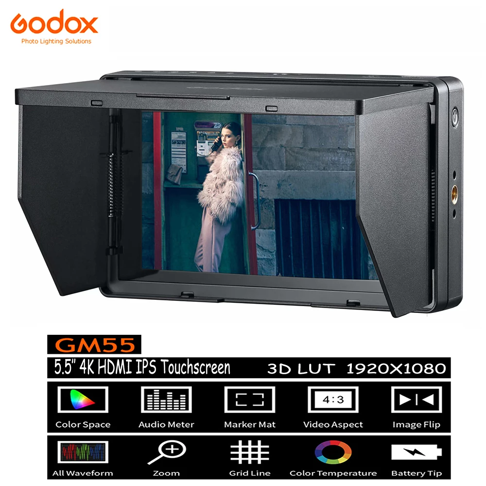 Godox GM55 5 'ɿHD IPS сенсорный монитор 4K 1920x1080 3D LUT HDMI выход для Canon Nikon Sony DSLR камеры BMPCC