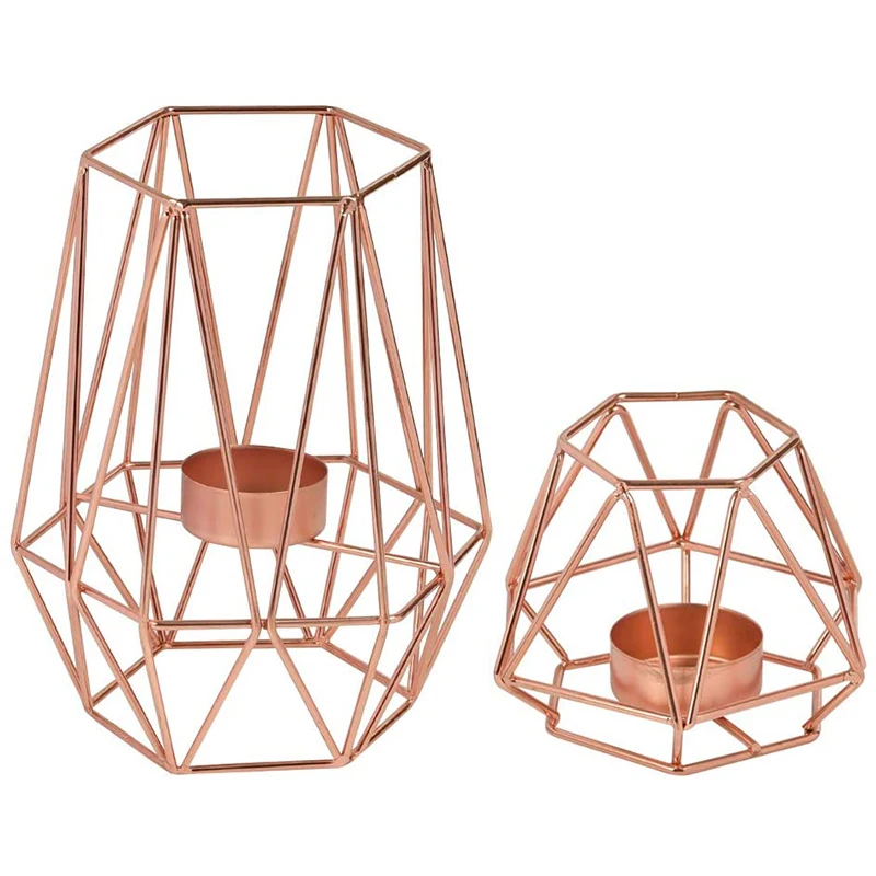 

Подсвечники Tealight, 2 упаковки, розовые золотые геометрические подсвечники для гостиной, декор стола