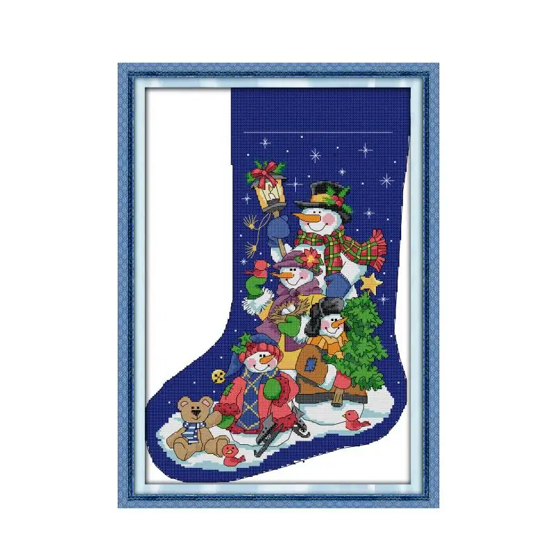 

Christmas Stocking-Snowman (2)cross stitch kit 14ct 11ct pre stamped canvas cross stitching embroidery DIY handmade needlework