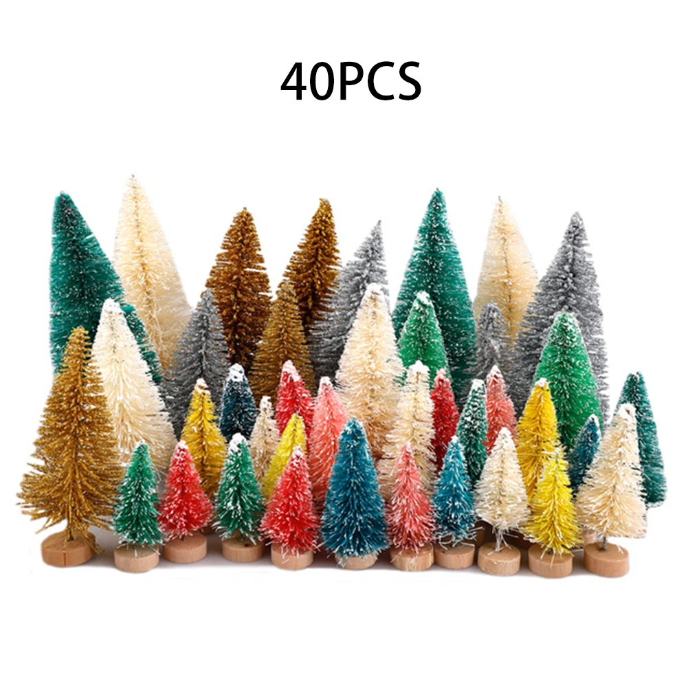 

40 Pcs Miniature Christmas Tree Small Artificial Sisal Snow Landscape Architecture Trees for Christmas Crafts Tabletop Decor