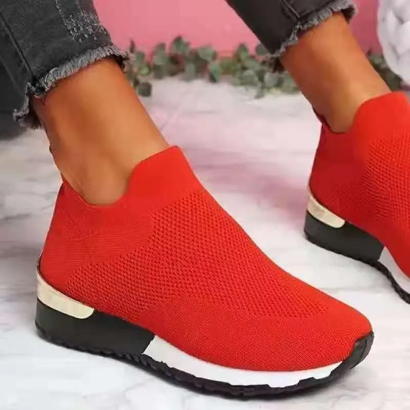 

Women Summer Autumn Casual Sport Sneakers Women Breathable Slip on Sport Shoes Elastic Band Ladies Vulcanized Platform Shoes