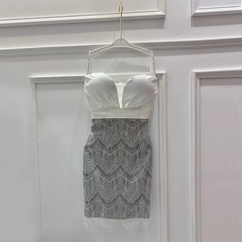 

2020 Women's night club sexy dress with tube top Office Lady Sheath Solid Sleeveless Zippers Knee-Length Regular