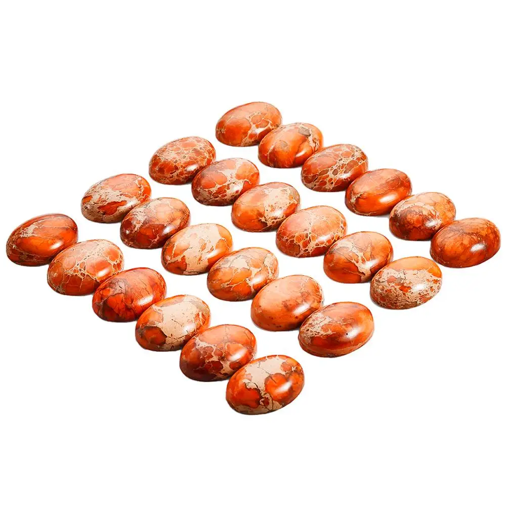 TUMBEELLUWA 1Lot (5Pc) Orange Sea Sediment Jasper Oval Stone Cabochons Flatback Semi-precious CAB for Jewelry Making 18x25mm | Украшения и