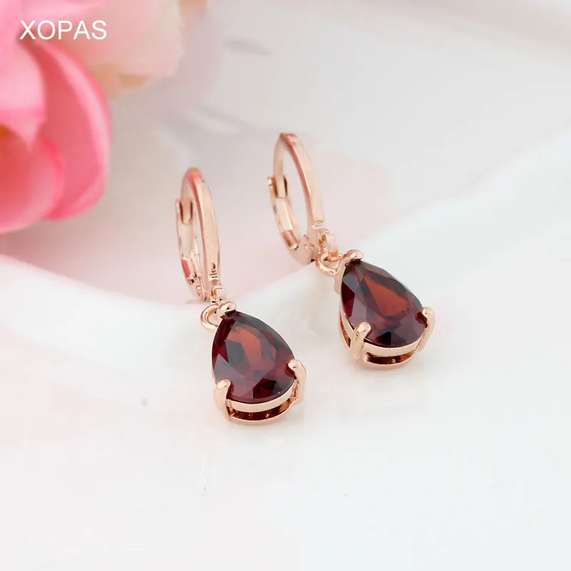 Red 585 розовые серьги золотого цвета капли воды Кубического Циркония Камень Висячие серьги для женщин/девочек длинные висячие серьги Модные ювелирные изделия - Окраска металла: Red