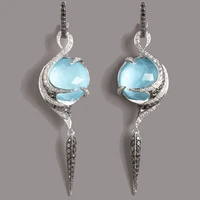 fashion ladies cubic glass filledia earrings personality design blue color large semi circular moonstone jewelry