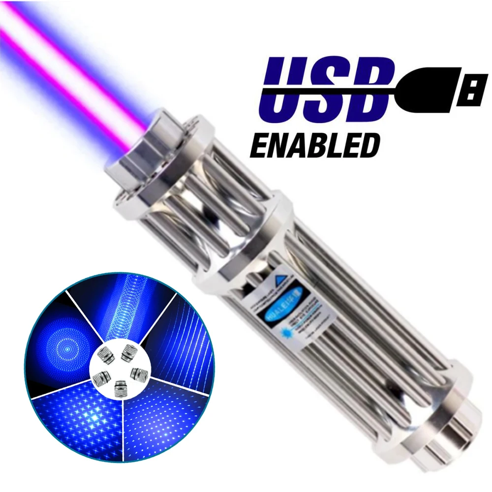 

Powerful blue laser flashlight 450nm high power laser burner USB rechargeable laser adjustable focus super far radiation 10000m
