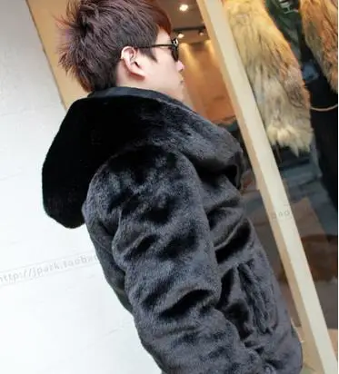 2019 Parka Furry Winter Men's Faux Mink Fur Outwear Jaqueta Masculina Thicking Black Hooded Imitation Coat Cheap D46 | Мужская
