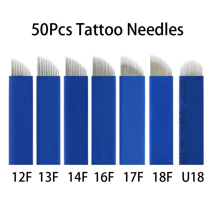 

50pcs Microblading 7 12 14 16 18 Tebori Blades Needles Tattoo needles Permanent Makeup Needle Blue 0.18mm Manual Eyebrow Blades