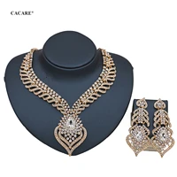 luxury dubai gold jewelry sets women big necklace earring set indian jewellery f1070 rhinestone party jewels cacare