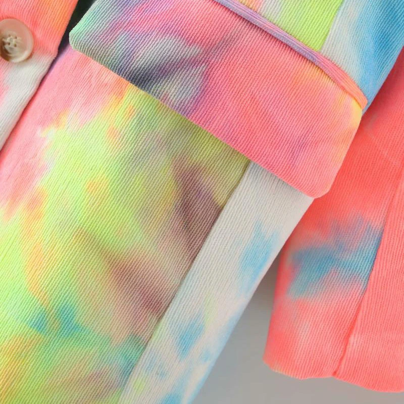 

SeeBeautiful Tie Dye Printed Loose Blazer Coat Notched Long Sleeve Double Breasted Pockets New Fashion 2021 Spring Women M718