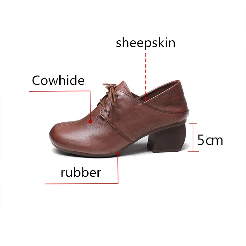 Туфли-лодочки женские кожаные в стиле Мэри Джейн высокий каблук коричневая обувь