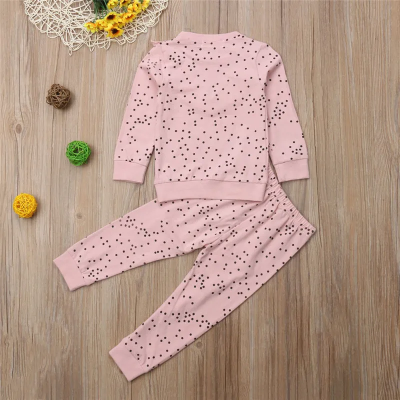 

1-6T Toddler Kids Clothing Baby Girls Dot Tops Ruffle Shirts Pants Brand Outfits Infant Cute Pink Princes Clothes Set