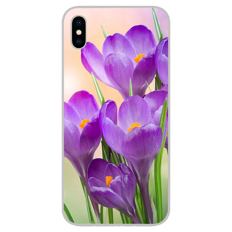 Мягкие силиконовые чехлы из ТПУ с фиолетовыми цветами для iPhone 11 Pro XS Max X XR 8 7 6S Plus 5s