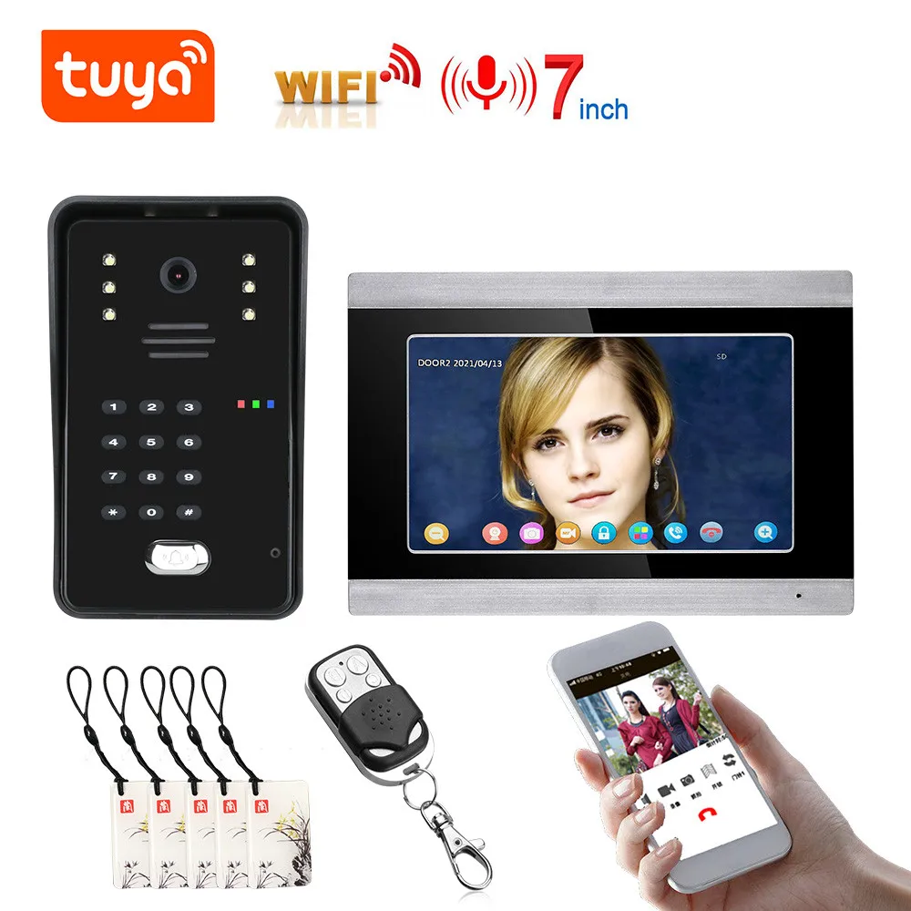 

Комплект видеодомофона Tuya с Wi-Fi, видеодомофон для дома, монитор 7 дюймов, 1080P, дверной звонок, камера с датчиком движения/автоматической записью