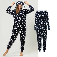 winter women pajama set warm flannel hooded with pocket onesie fluffy sleepwear female one piece jump suits pyjama homewear