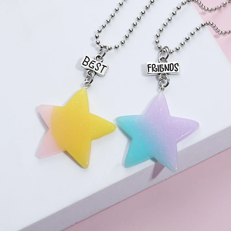 

1set(2pcs) Lovely Resin Star Unicorn Crab Octopus Pendant Necklace Best Friends Beads Chain Necklaces Friendship Gifts Jewelry