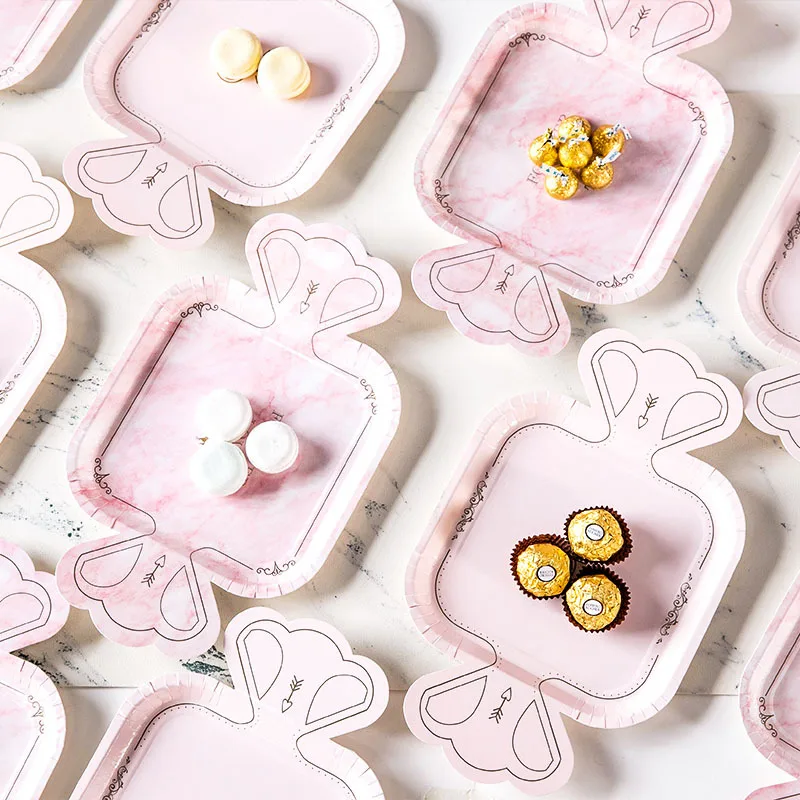 8 шт. 7 дюймовые бумажные тарелки в форме конфет Розовые Вечерние принадлежности