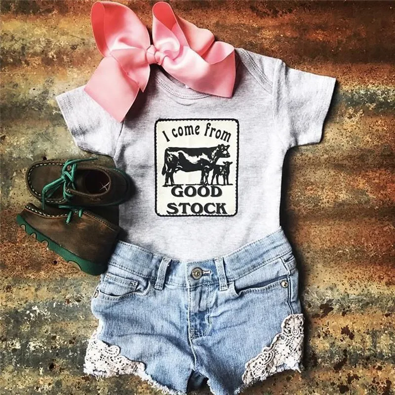 Girls Summer Clothing Kid Short Sleeve Letter Tops T-Shirt Denim Shorts Pants Outfits Kids Fashion Clothes toddler girl clothes | Мать и