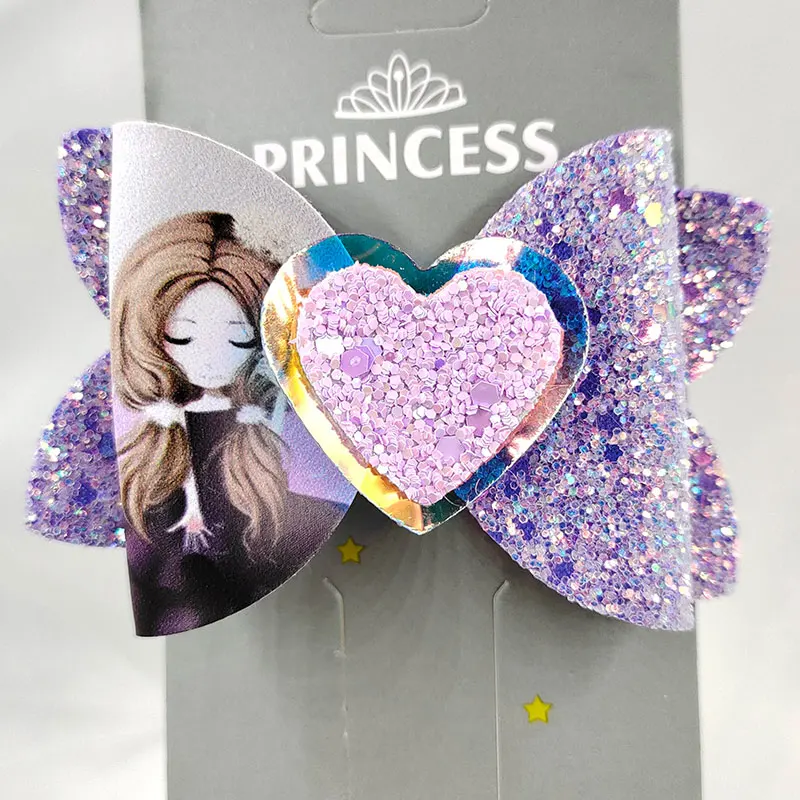 

Glitter Hair Bows with printed Princess Hairgrips with Clip Dance Party Bow Hair Clip Girls Hair Accessories