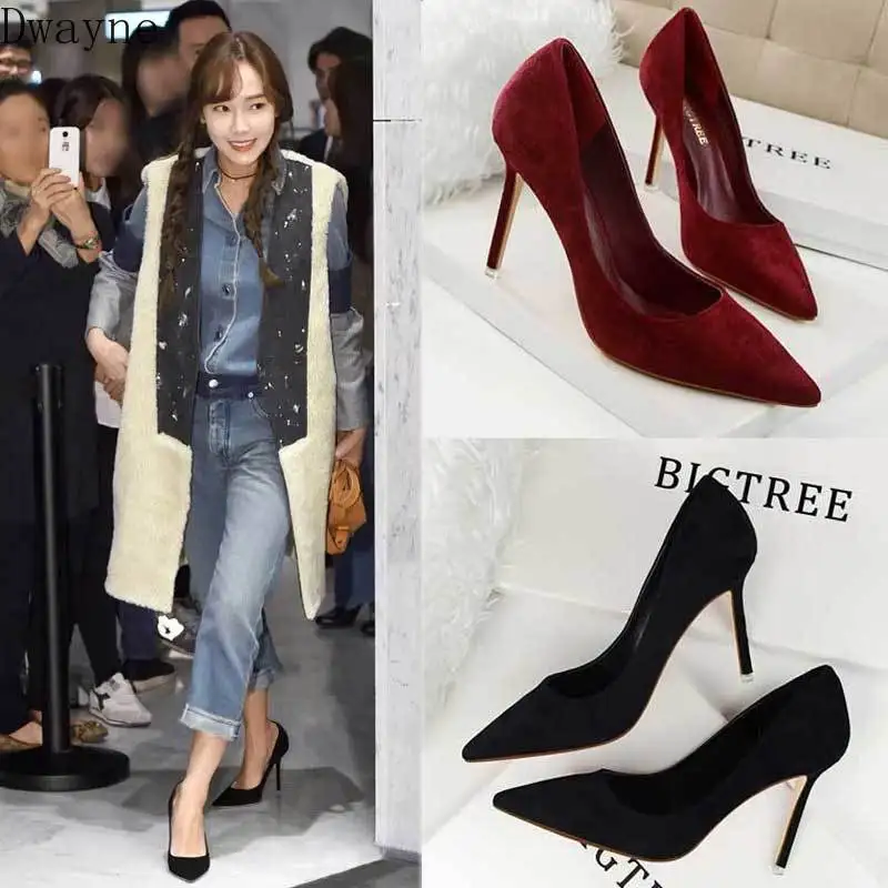 Туфли женские на высоком каблуке заостренный носок однотонные винно-красные
