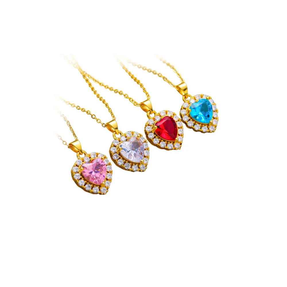 

Pretty Rose Gold Fancy O-Chain Pink Heart Shape Stone Girl Birthday Present Romantic Necklace Jewelry for Woman Wedding