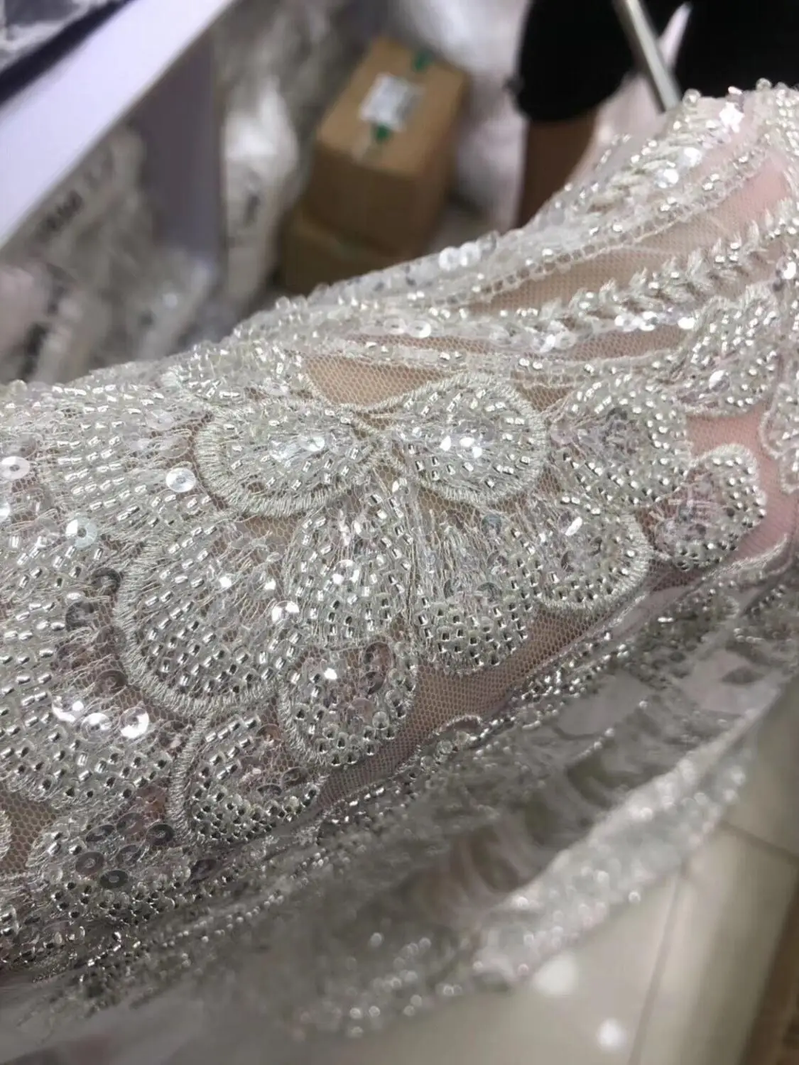 

Top quality Nigerian fabric for party dress new African embroidered lace fabric with beads ZH-9987 for fashion dress