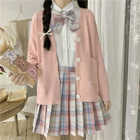 japanese jk uniform sets female sweet cute pink sweater cardigan white long sleeve shirt bow check skirt kawaii girl jk uniform