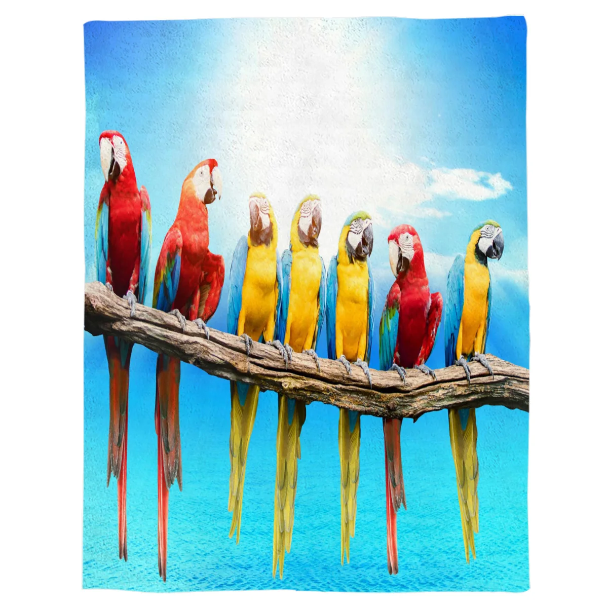 Животные попугай море голубое небо белые облака принтованное фланелевое одеяло