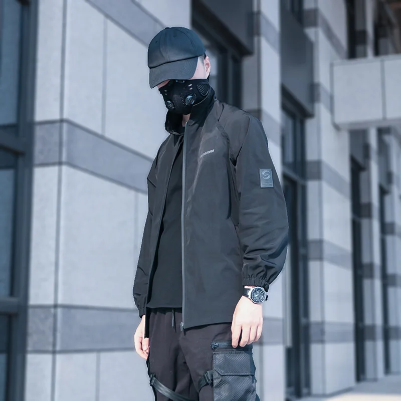 SILENSTORM Techwear черная тренерская куртка Windprood водостойкая оверсайз в стиле хип-хоп |