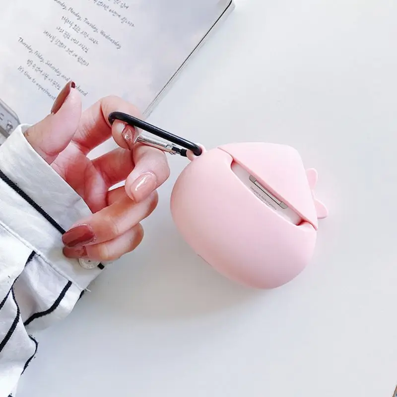 Розовый персик шаблон Защитный чехол силиконовый с карабином для Airpods 1/2 |