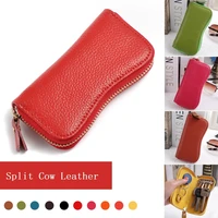 large capacity handy second layer cow split leather high quality gules keychain case organizer hooker mini car key bags