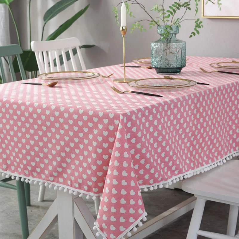 Хлопковая льняная скатерть с розовым персиковым сердечком Корейская версия