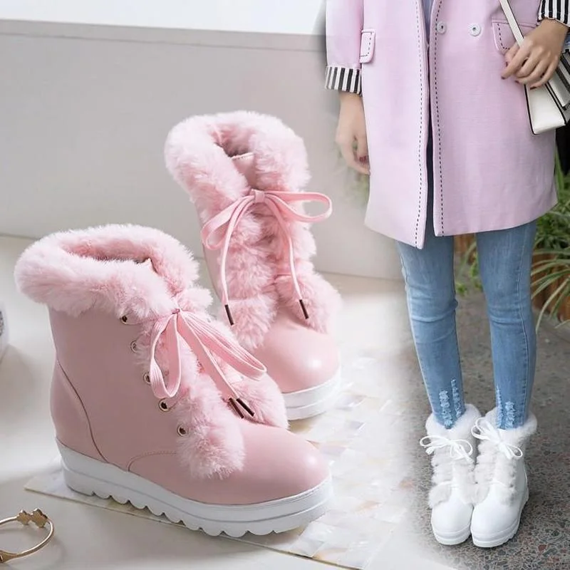 

Big Size 33-43 Female Winter Ankle Boots Warm Fur Platform Boots Women Height Increasing Thick Plush Shoes Woman Winter Boots