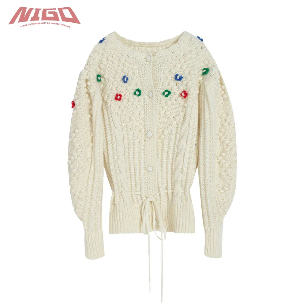 

NIGO Ms 21ss Women's Autumn And Winter Floral Embroidered Wool-Blend Sweater Coat #nigo55568