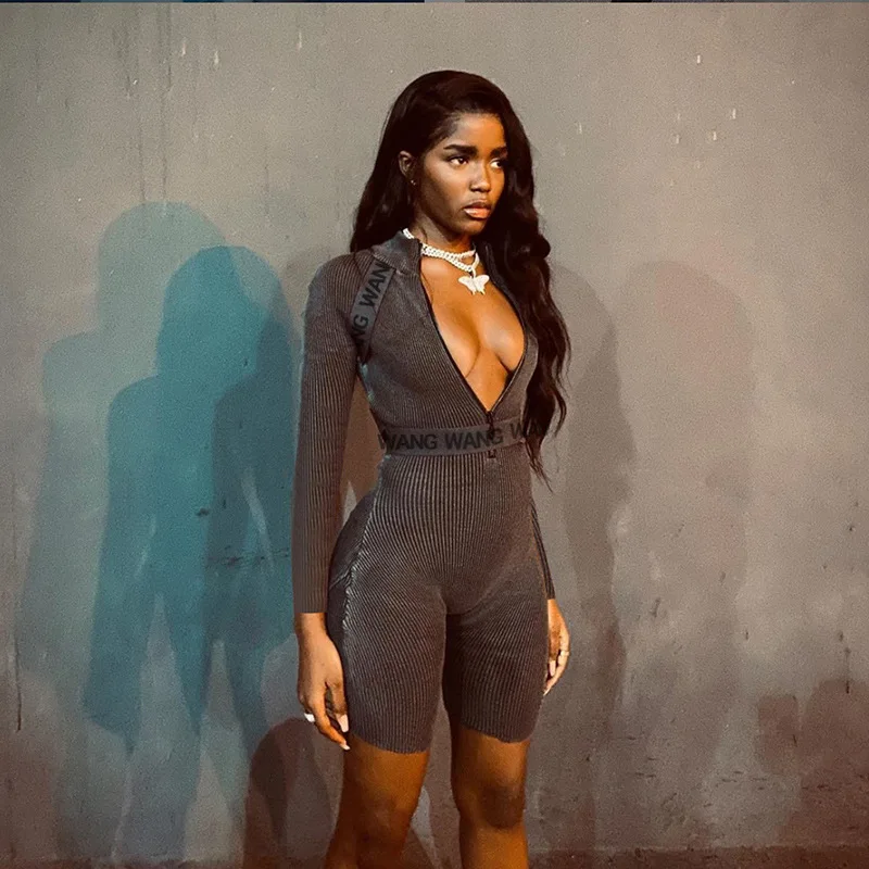 

Zipper Solid Bodycon Womens Jumpsuit 2021 Spring New Long Sleeve Breathable Playsuit Skinny Elastic Outfit Female Romper