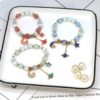 fashion bracelet cat eyes beads with moon stars charms handmade pendant bracelet for women girls trendy jewelry multi colors