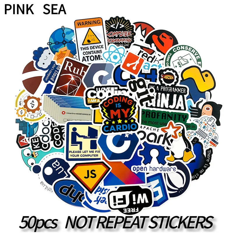 10/30/50Pcs/lot Internet Java Sticker Geek Programmer Php Docker Html Bitcoin Cloud C++ Programming for Laptop Car DIY Stickers