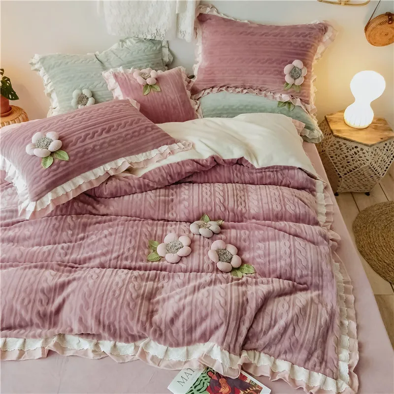 Роскошные Стерео цветы утолщаются зима теплый бархат флис фланель принцесса