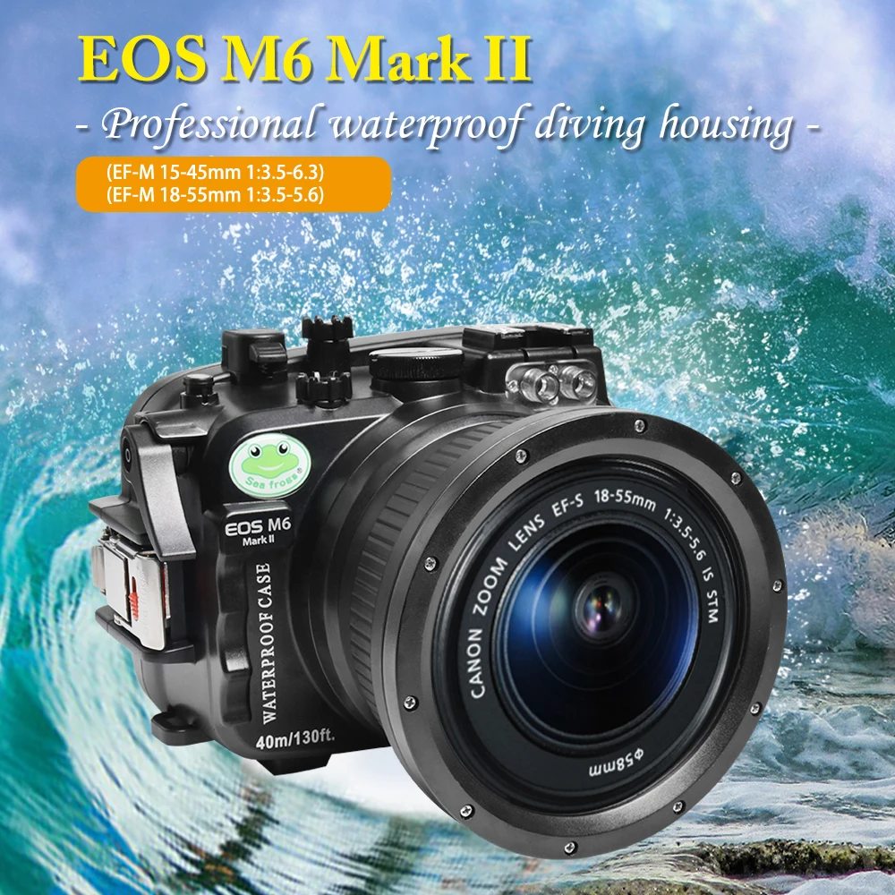 

For Canon EOS M6 Mark II 40m/130ft Sea Frogs Underwater Camera Housing with 18-55mm/11-22mm flat port diving Camera case