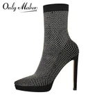 Onlymaker женские босоножки с острым носком на тонком высоком каблуке, прозрачные сетчатые босоножки на высоком каблуке, стразы, большой размер US5-US15