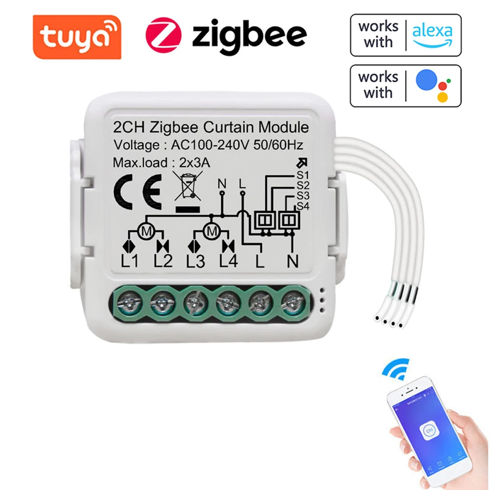

Модуль переключателя для занавесок Tuya ZigBee, двухсторонний интеллектуальный модуль для модификации домашних штор, устройство для Alexa Google Home,