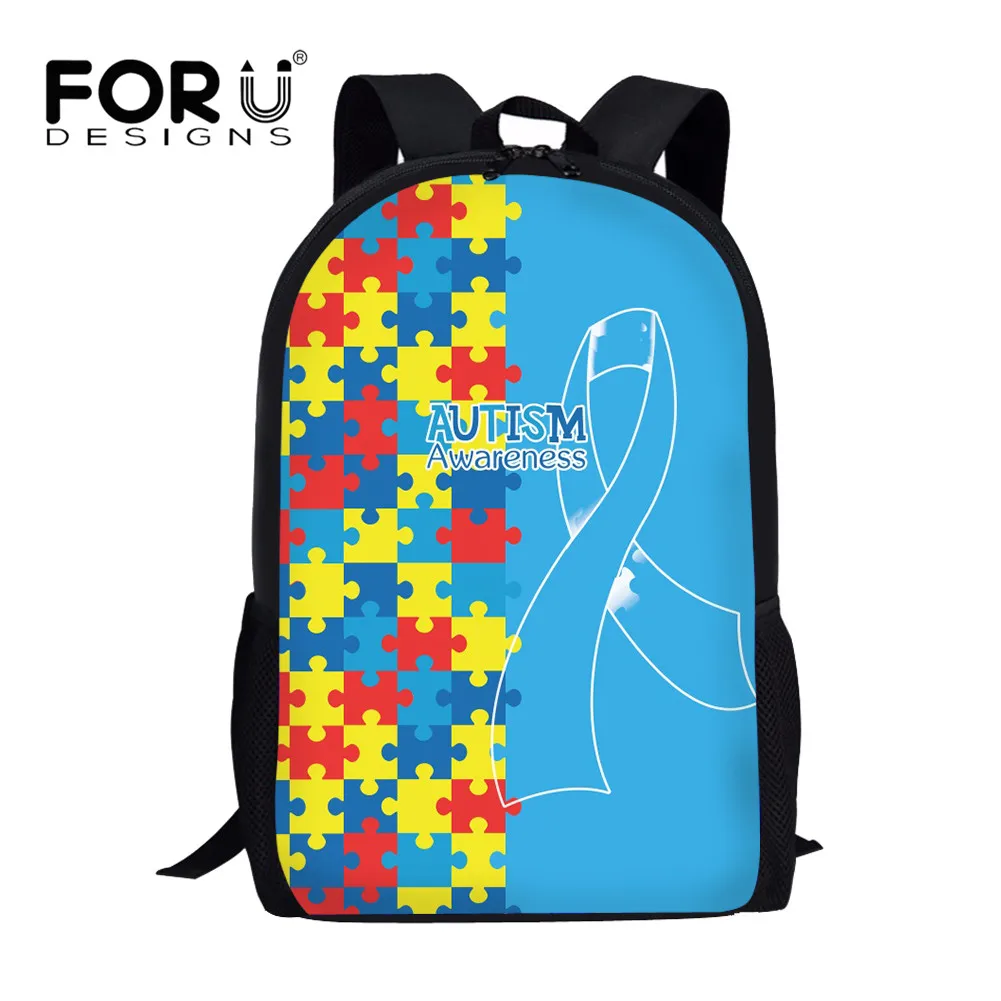 

FORUDESIGNS Autism Awareness Pattern Schoolbags Christmas Backpack Casual Travel Daypack Campus Bag for Primary Student Mochila