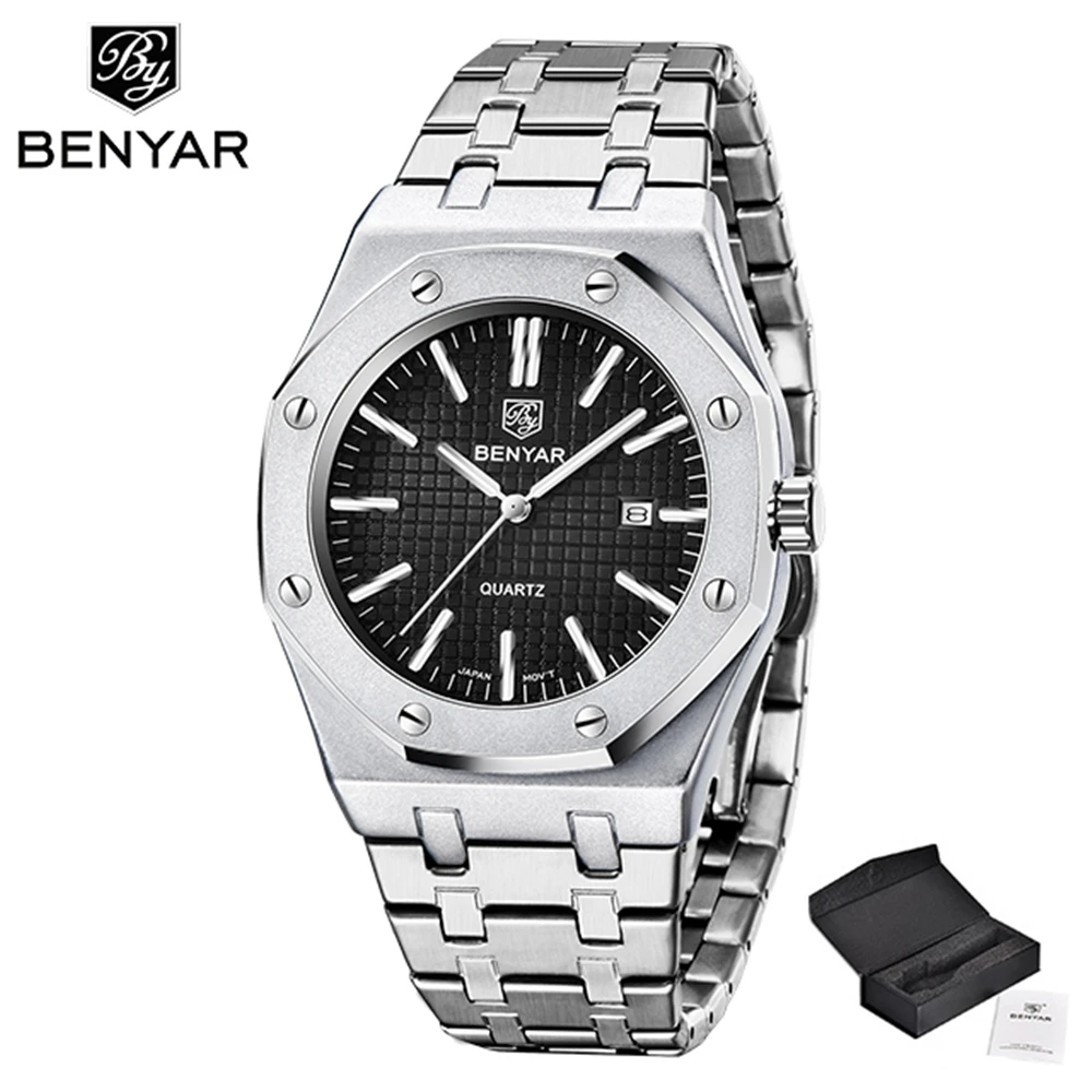 

2021 Benyar New Top Brand Watch Men's Quartz Business Leisure Stainless Steel Automatic Waterproof Men's Watch Relogio Masculino