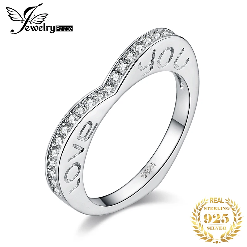 JewelryPalace люблю тебя набор канала круглый, кубический цирконий обручальное кольцо с сердцем 925 пробы серебро для годовщины помолвки подарок Вечерние