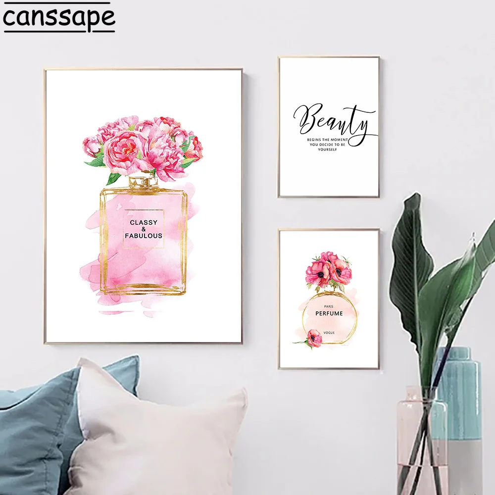 Модная парфюмерная Настенная картина розовые цветы холст плакат модные