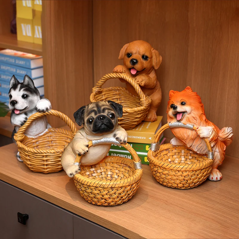 

Key Storage Basket Creative Storage Basket Resin Dog Statue Animal Design Storage Basket for Wedding Party Home Decor Desktop