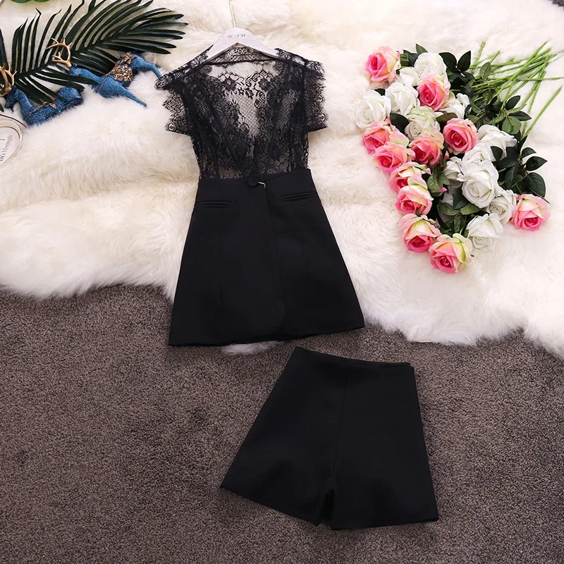 Костюм женский кружевной с V-образным вырезом пикантный Топ без рукавов шорты
