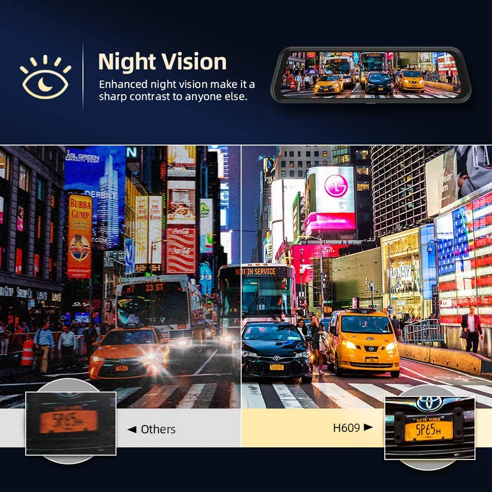 Двойной зеркальный видеорегистратор H609 1080P IPS сенсорный экран 10 дюймов